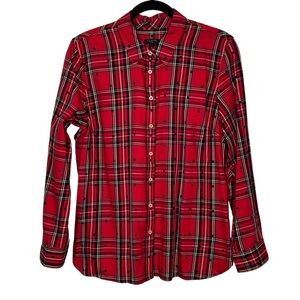 Talbots Red Plaid W/Black Polka Dots Long Sleeve Collared Button-Ip Shirt Sz LP